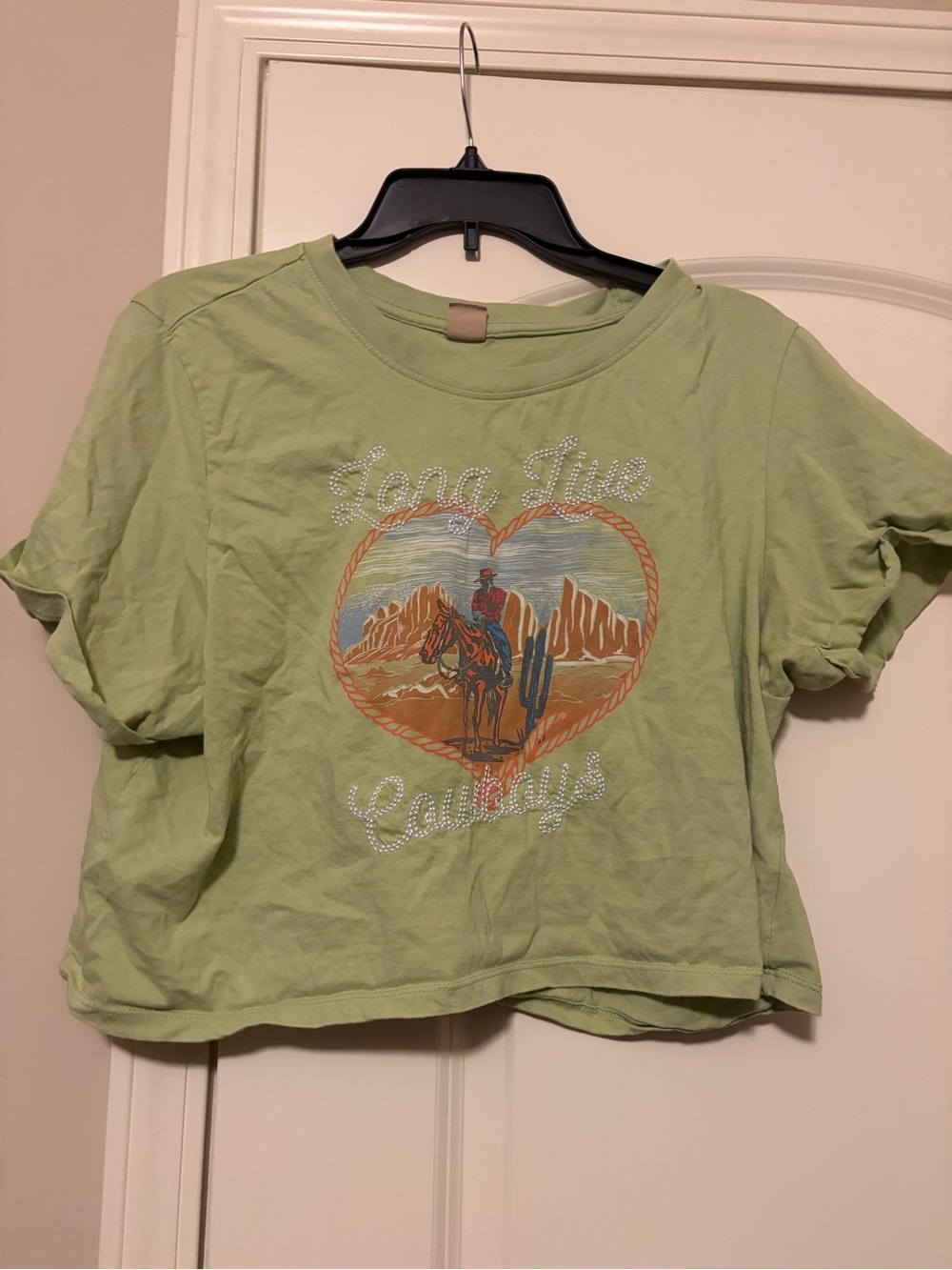Light Green Western Graphic Crop Top